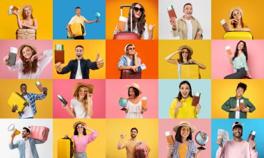 Farklı geçmişlerden gelen gezginler canlı bagajlar ve seyahat gereksinimleri ile ilgili neşeli deneyimlerini sergiliyorlar. Gülüşleri yeni hedefleri ve kültürleri keşfetmenin heyecanını yansıtıyor..