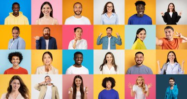 Çeşitli geçmişlere sahip bireylerin neşeli bir koleksiyonu gülümsemeleri ve pozitif enerjiyi paylaşıyor. Her insan, birlik ve çeşitliliği teşvik ederek, canlı geçmişlere karşı mutluluk yayar..