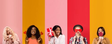 Sevgililer Günü 'nü neşeyle kutlayan çeşitli kadınlardan oluşan canlı bir koleksiyon..