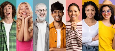 Canlı bir kolaj, çoklu etnik çeşitliliğe sahip bir grup mutlu insanı neşe içinde gösteriyor. Neşeli yaşam tarzlarını vurgulamak için renkli bir geçmişe karşı eğlenceli ve olumlu bir anı paylaşıyorlar..