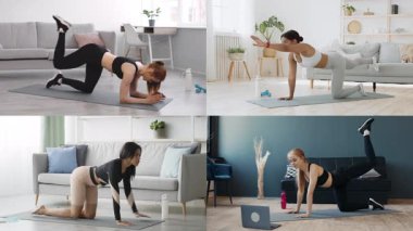 Farklı geçmişlere sahip dört kişi aktif olarak içeride çeşitli fitness rutinlerine katılıyor. Hayat dolu atmosfer evde sağlıklı bir yaşam tarzını ve atletizmi teşvik ediyor..