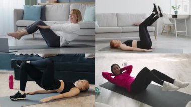 Farklı bireylerden oluşan bir grup içeride çeşitli atletizm egzersizleri yapıyorlar. Her insan, sağlıklı yaşam tarzını geliştirme ve geliştirme amaçlı benzersiz egzersizler sergiler..