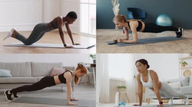 Çeşitli bireyler içeride çeşitli fitness aktiviteleri gerçekleştiriyor, aktif bir yaşam tarzı sergiliyorlar. Her insan, ev ortamında sağlık ve sağlığını vurgulayarak atletizm becerilerini gösterir..