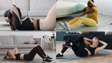 Ev ortamında farklı egzersizler yaparak atletizm yeteneklerini sergileyen bir grup birey. Sağlıklı yaşam ve aktif yaşam tarzına odaklanıyoruz..