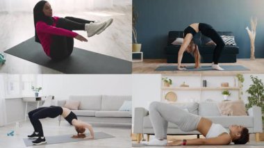 Farklı bireylerden oluşan bir grup içeride çeşitli atletizm egzersizleri yapıyorlar. Her insan kendi egzersiz rutinine odaklanır, rahat bir ev ortamında sağlıklı bir yaşam tarzını teşvik eder..