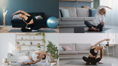 Bir koleksiyon, çeşitli spor programlarını kapalı alanda sergileyen bireyleri sergiliyor.