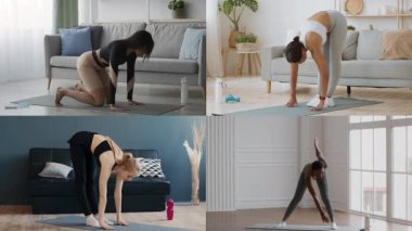 Aydınlık ve havadar bir mekanda dört kişi çeşitli atletik egzersizler yapıyor. Farklı esneme ve egzersiz teknikleri sergiliyorlar, sağlıklı bir yaşam tarzını teşvik ediyorlar..