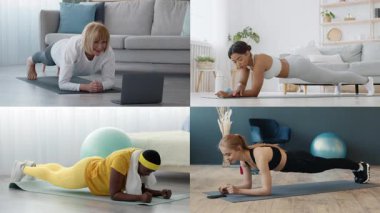 Dört aktif birey çeşitli ev çalışmalarına katılıyor. Her insan farklı stil ve teknikler kullanırken, canlı ve dinamik bir atmosfere katkıda bulunurken, fitness rutinini sergiler..