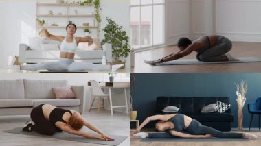 Farklı geçmişlere sahip dört kişi, kapalı alanlarda spor, sağlık ve farkındalığı esneme ve meditasyon yoluyla teşvik etme gibi çeşitli spor aktiviteleri gerçekleştiriyor..