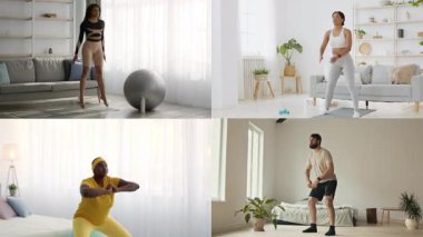 Canlı bir koleksiyonda, çeşitli spor salonlarına katılan çeşitli kişiler sergileniyor..