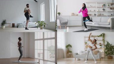 Bir grup birey, parlak, ferah iç mekanlarda farklı egzersizler yapıyor. Meditasyondan kardiyoya kadar değişen aktivitelerden hoşlanırlar, sağlıklı bir yaşam tarzı sergilerler..