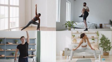 Dört farklı insan kapalı alanlarda çeşitli atletizm çalışmalarına katılıyor, işbirlikçi bir ortamda fitness, sağlık ve meditasyon uygulamalarına bağlılıklarını gösteriyorlar..