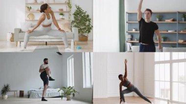 Çeşitli atletizm egzersizleri yapan dört farklı insandan oluşan bir derleme. Hareketleri fitness, sağlık ve aktif bir yaşam tarzını yansıtıyor..