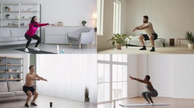 Farklı geçmişlere sahip dört kişi, güç ve esneklik odaklı ev egzersizlerine katılıyor. Her insan parlak ve rahat alanlarda benzersiz egzersizler sergiler..