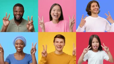 Farklı renkte neşeli bireylerden oluşan çeşitli bir koleksiyon. Her biri neşeli gülümsemeler ve Ziyaretçi hareketleriyle mutluluğu ifade ediyor. Canlı arka planlara karşı başarıyı kutluyorlar..