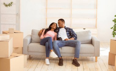 Neşeli bir milenyum ailesi yeni bir eve taşınıyor, bavulları boşaltmaya ara veriyor, karton kutuların arasında kanepede dinleniyor. Afrikalı Amerikalı aile yeni ev kiralıyor ya da satın alıyor, kanepede sarılıyorlar.
