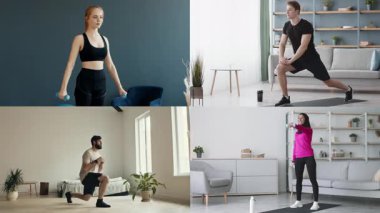 Konforlu ev ortamlarında çeşitli atletizm egzersizleri yapan farklı bireylerden oluşan bu fitness meraklıları sağlıklı bir yaşam tarzı ve sağlığa bağlılıklarını sergiliyorlar..