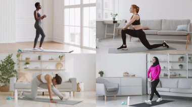 İçerde çalışan çeşitli geçmişlere sahip bireylerden oluşan bir derleme. Sağlıklı bir yaşam tarzı ve uygunluğu vurgulayarak, iyi ışıklandırılmış bir alanda hamleler ve esnemeler gibi egzersizler yaparlar..