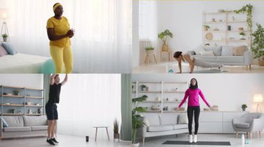 Çeşitli geçmişlere sahip katılımcılar parlak ve modern bir odada farklı fitness aktiviteleri gerçekleştiriyorlar. Çevre, enerji ve motivasyon dolu sağlıklı ve aktif bir yaşam tarzını teşvik eder..