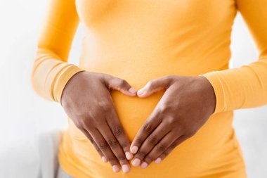 Karnında avuçlarını kırbaçlayan, kalp şeklinde avuç içi tutan hamile bir zenci kadın. Tanımlanamayan Afro-Amerikalı bir bayan pencerenin önünde bekliyor. Hamilelik ve annelik kavramı