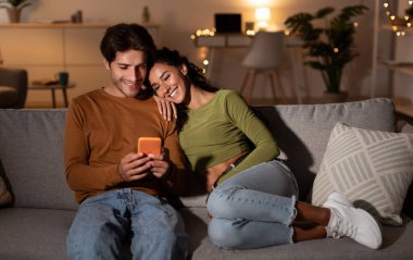 Genç bir çift telefon kullanıyor internette geziniyor geceleri evdeki koltukta dinleniyor. Karı-koca cep telefonuyla mesajlaşıyor ya da akıllı telefondan yeni cep telefonu uygulamasını kontrol ediyor. Modern Parçacıklar
