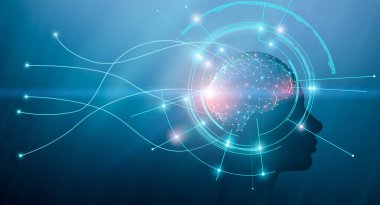 Modern bilim ve teknolojiler, yapay zeka kavramı. Sentetik vücuttaki insan beyni, serbest alan