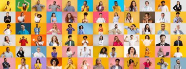 Canlı bir kolaj, çeşitli bireylerin sevinç ve kutlamalarını vurguluyor.