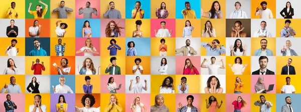 Canlı bir kolaj, çeşitli bireylerin sevinç ve kutlamalarını vurguluyor.