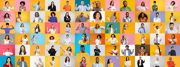 Bu koleksiyonda farklı geçmişlerden gelen ve mutluluk ve coşkuyu ifade eden çeşitli insanlar yer alıyor..