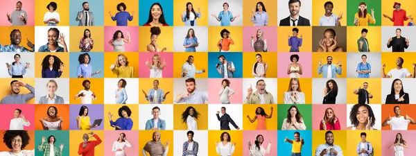 Çok ırklı bireylerin farklı faaliyetlerde bulunduğu canlı bir portre koleksiyonu.