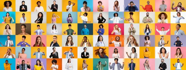 Çeşitli ifadeler ve jestler sergileyen farklı bireylerden oluşan canlı bir koleksiyon. Her portre, renkli arka planlara karşı eşsiz arka plan, kültür ve yaşam tarzlarını ön plana çıkarıyor..