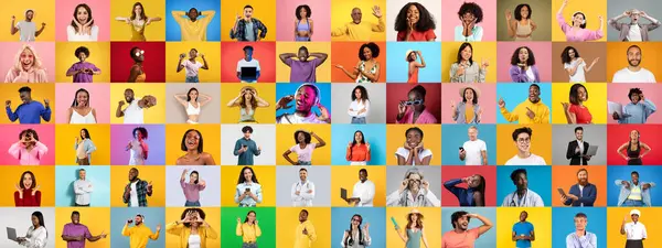 Canlı bir yüz koleksiyonu, her biri eşsiz duygular ve yaşam tarzları sergileyen çeşitli bireyler sergiliyor..