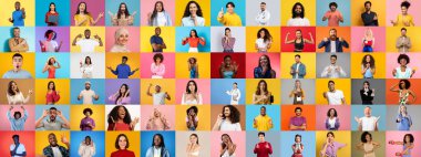 Bu canlı koleksiyonda çeşitli yaşam tarzları ve ifadeleri sergileyen farklı bir grup birey yer alıyor. Her portre, parlak renkli arka planlara karşı eşsiz özellikler yakalar..