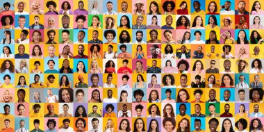 Çok ırklı geçmişleri temsil eden farklı bireylerin yer aldığı canlı bir kolaj. Her insan, kültürel çeşitliliği ve bağlantıyı kutlayan eşsiz bir neşe ifadesi sergiler..