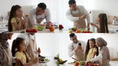 Güneşli bir mutfakta, bir adam ve genç bir kız renkli bir salata hazırlarken birlikte yemek yapmaktan, kahkaha atmaktan ve gülümsemekten zevk alırlar. Bir kadın onlara katılır, aile anlarını kutlar..