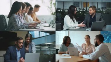 Uzmanlardan oluşan çeşitli bir ekip, parlak ve modern bir ofis ortamında yazılım projeleri üzerinde işbirliği yaparak dizüstü bilgisayar ve bilgisayar kullanıyor. Atmosfer dinamik ve üretken..