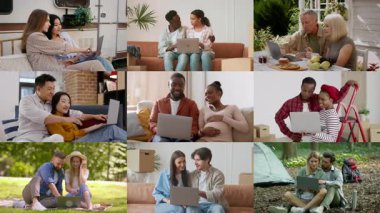 Çeşitli bireylerden oluşan bir grup farklı ortamlarda dizüstü bilgisayarlarla meşgul oluyor, teknoloji yoluyla işbirliği ve bağlantı sergiliyorlar. Birden fazla sahnede etkileşim halindeler..