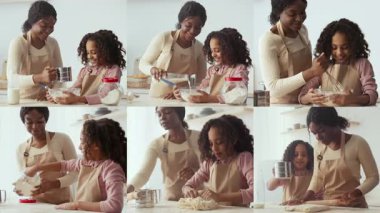 İki kadın, bir anne ve kız, birlikte yemek pişirmekten zevk alıyorlar. Malzemeleri karıştırıyorlar, kahkahaları paylaşıyorlar ve rahat mutfaklarında lezzetli anılar yaratıyorlar..