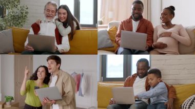 Çeşitli bir grup insan rahat bir yaşam alanında dizüstü bilgisayarla bağlantı kuruyor. Gülüşmeler ve kahkahalar paylaşıyorlar. Teknolojinin iletişimi geliştirmedeki neşesini vurguluyorlar..