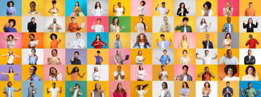 Canlı bir kolaj, çeşitli insanların gülümseyip el kol hareketi yaparak bir birlik ve yaşam tarzı çeşitliliği mesajı verdiklerini gösteriyor. Her birey eşsiz bir arkaplan ve karakteri temsil eder.