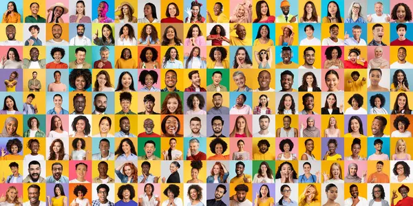 Canlı bir kolaj, çeşitli yaşam tarzlarını temsil eden, birlik ve güç aktaran farklı insanların yüzlerini gösteriyor. Her portre bireyselenliği ve bağlantıyı yansıtır.