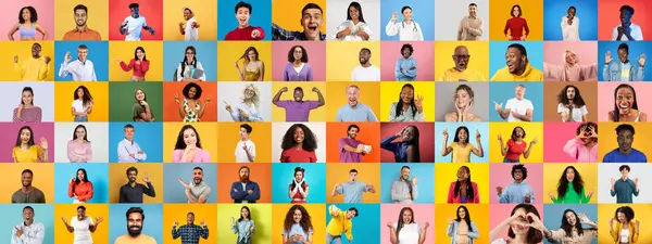 Çeşitli duygulara sahip farklı bireylerin yer aldığı bir kolaj..