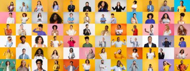 Değişik bireylerin çeşitli aktivitelerle mutlu mesut ilgilendiği dinamik bir kolaj. Her insan canlı arka planlara karşı eşsiz bir kişilik yayıyor, çeşitliliği vurguluyor..