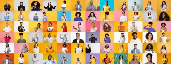 Değişik bireylerden oluşan renkli bir koleksiyon. Farklı yaşam tarzları ve duyguları parlak ve izole edilmiş geçmişlere karşı sergiliyorlar. Bu kolaj kültürel çeşitliliği ve kapsayıcılığı vurguluyor.