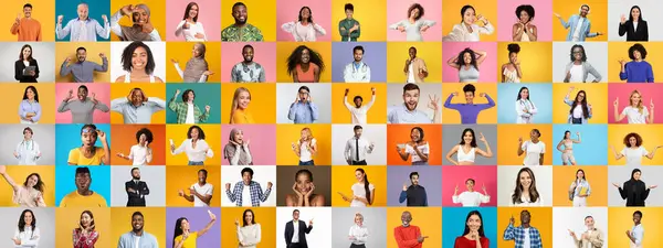 Çeşitli ifadelerin yer aldığı canlı bir portre koleksiyonu..