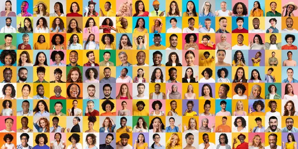 Canlı bir kolaj, farklı geçmişlerden gelen ve neşeyle gülümseyen bir grup insanı gösteriyor. Her birey eşsiz yaşam tarzlarını ve kültürlerini yansıtıyor, birlik ve beraberlik hissi yaratıyor..