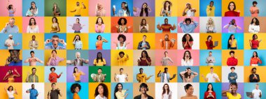 Canlı bir koleksiyonda, her biri renkli geçmişlere karşı eşsiz duygu ve kişilikleri tasvir eden çeşitli bireyler sergileniyor..