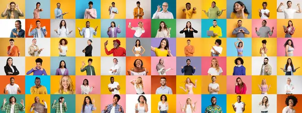 Canlı bir kolaj, eşsiz yaşam tarzlarını sergileyen bir dizi insanı yakalıyor. Her portre renkli arka planlara karşı neşeli ifadeleri ve bireysel stilleri yansıtır..