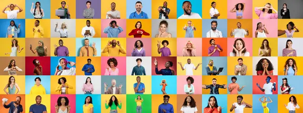 Çeşitli aktivitelere katılan farklı geçmişlere sahip insanları gösteren canlı bir portre koleksiyonu..