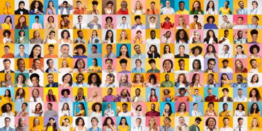 Bu kolaj, çeşitli geçmişlerden, neşe, birlik ve çeşitliliği ileten farklı ifadeleri ve duyguları vurgulayan canlı bir yüz koleksiyonu sergiliyor..